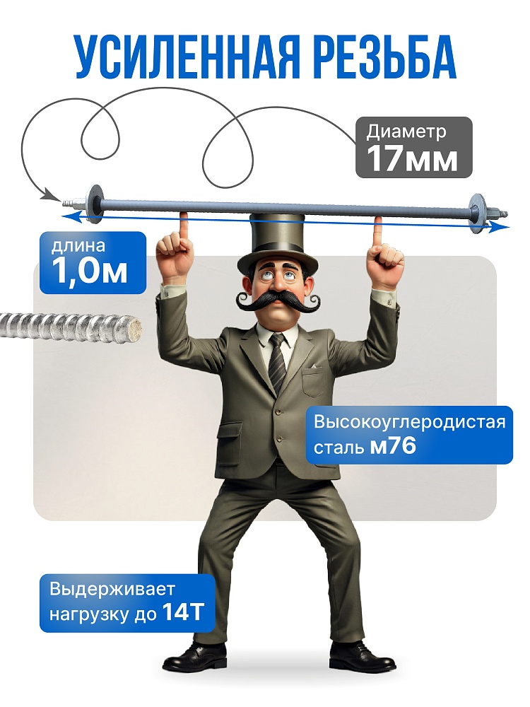 Винт стяжной для опалубки Промышленник холоднокатаный 1,0 м упаковка 10 шт. фото 3