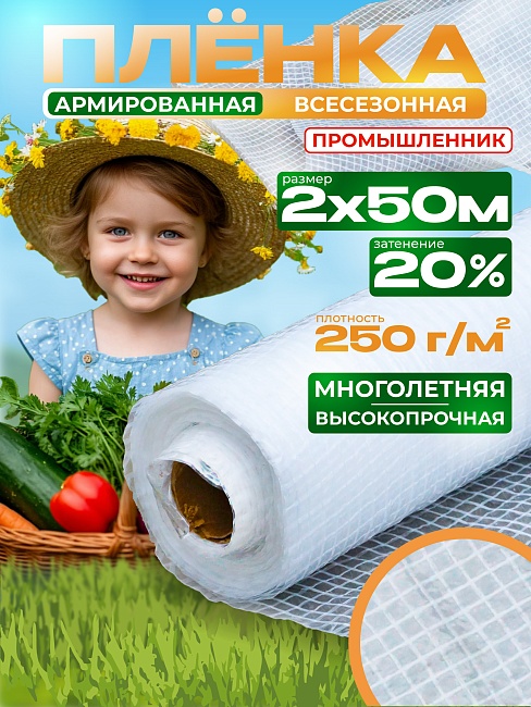 Армированная пленка для теплиц Промышленник 250 г/м2, 2х50м фото 1